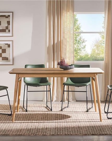Walker Edison Mid-Century Modern Solid Wood Tapered-Leg Dining Table, 59 Inch, English Ash - LeafyLoom
