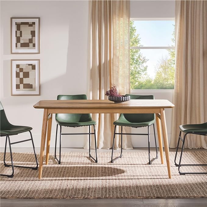 Walker Edison Mid-Century Modern Solid Wood Tapered-Leg Dining Table, 59 Inch, English Ash - LeafyLoom
