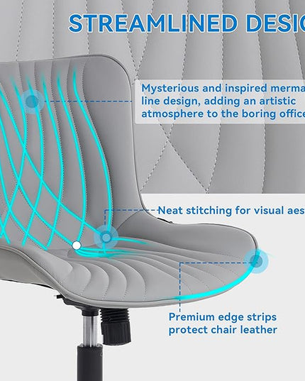 YOUNIKE Office Chair, Armless Desk Chair with Wheels, Home Office Computer Task Chairs, Modern Faux Leather Upholstered Vanity Chair, Adjustable Swivel Rolling Office Chair, Grey - LeafyLoom