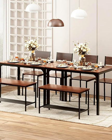 sogesfurniture Modern 4-Piece Kitchen Dining Table Set with 1 Bench and 2 Chairs, Kitchen Bench Table Set for 4, Wooden Kitchen Table and Chairs for Limited Space,Brown - LeafyLoom