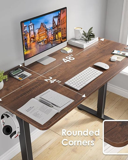 STARY Electric Adjustable Height Sit Stand Home Office Desk with Splice Board, 48x24, Rustic Brown/Black Frame - LeafyLoom