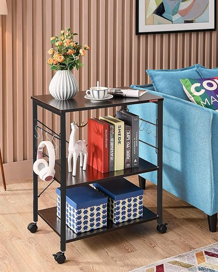 Mr IRONSTONE Kitchen Stand Microwave Cart 23.7'' for Small Space, Coffee Bar Table 3-Tier Rolling Utility Microwave Stand on Wheels, Coffee Cart with Storage Bakers Rack, Black Board+Black Metal Frame - LeafyLoom