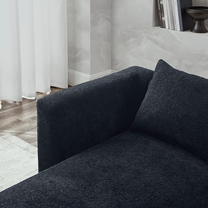 113" L-Shape Sectional Side Chaise and Ottoman, Modular Sofa, DIY Combination, Loop Yarn Fabric for Living Room, Apartment, 113inch, Black Left - LeafyLoom