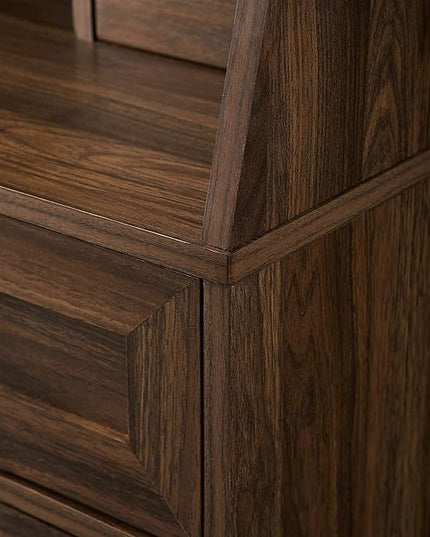 Walker Edison Secretary Hutch Wood Desk with Keyboard Drawer Bookshelf Storage Home Office Storage Cabinet, 64 Inch, Dark Walnut - LeafyLoom