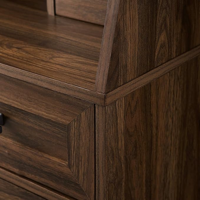 Walker Edison Secretary Hutch Wood Desk with Keyboard Drawer Bookshelf Storage Home Office Storage Cabinet, 64 Inch, Dark Walnut - LeafyLoom
