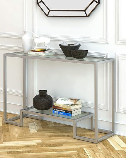 Henn&Hart 47.75" Wide Rectangular Console Table in Satin Nickel, Entryway Table, Accent Table for Living Room, Hallway - LeafyLoom
