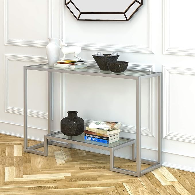 Henn&Hart 47.75" Wide Rectangular Console Table in Satin Nickel, Entryway Table, Accent Table for Living Room, Hallway - LeafyLoom