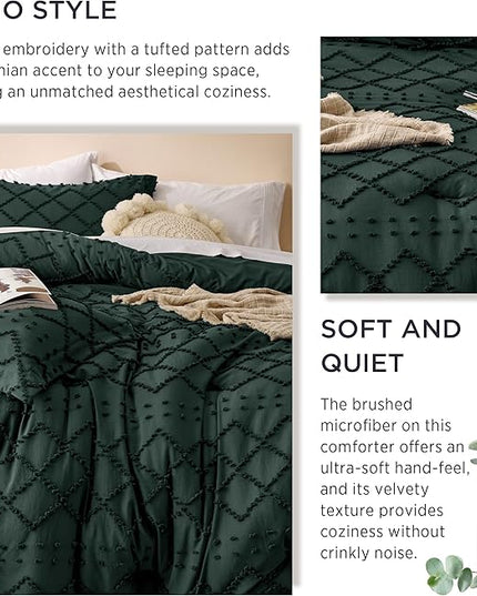 Bedsure California King Comforter Set - Forest Green Comforter, Boho Tufted Shabby Chic Bedding Comforter Set, 3 Pieces Farmhouse Bed Set for All Seasons, Fluffy Bedding Set with 2 Pillow Shams - LeafyLoom