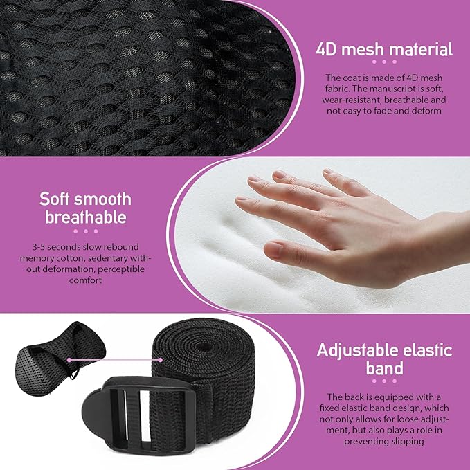 Lumbar Support Pillow - Memory Foam for Low Back Pain Relief, Ergonomic Streamline Car Seat, Office Chair, Recliner and Bed (Upgrade Black) - LeafyLoom
