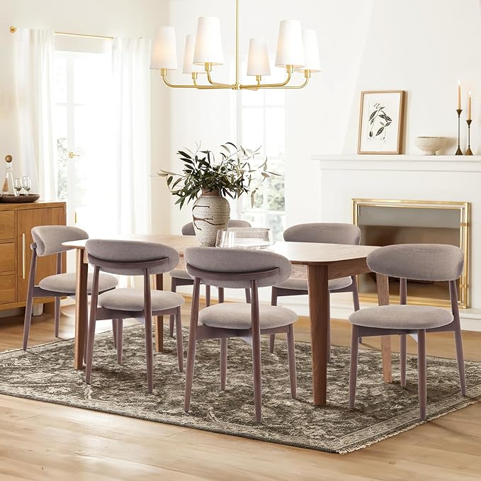 COLAMY Wooden Dining Chairs Set of 2, Modern Fabric Upholstered Kitchen Side Chairs, Farmhouse Dining Room Chair with Foot Pegs, Camel - LeafyLoom