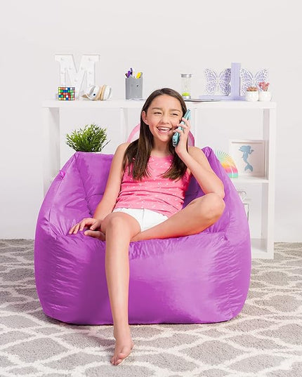 Posh Creations Coronado Bean Bag Boys and Girls Large Chair for Kids, for Gaming and Playrooms, Soft Nylon-Purple, Large Bean Bag - LeafyLoom