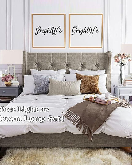 Lamps Set of 2 Touch Control Table Lamps with 2 USB Ports 3-Way Dimmable Bedside Nightstand Lamps for Bedrooms Silver Lamp for End Table Contemporary Lamps with Beige/Grey Shades - LeafyLoom