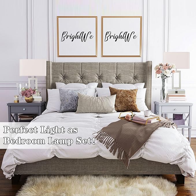 Lamps Set of 2 Touch Control Table Lamps with 2 USB Ports 3-Way Dimmable Bedside Nightstand Lamps for Bedrooms Silver Lamp for End Table Contemporary Lamps with Beige/Grey Shades - LeafyLoom