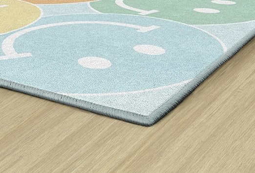 Flagship Carpets Schoolgirl Style Pastel Rainbow Smileys Educational Area Rug for Kids Room Seating Décor, Children's Classroom, Play Carpet for Teaching and Playroom, 7'6" x 12', Multi - LeafyLoom
