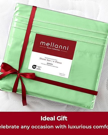 Mellanni King Sheets Set - 4 PC Iconic Collection Bedding Sheets & Pillowcases - Hotel Luxury, Extra Soft, Cooling Bed Sheets - Deep Pocket up to 16 inch (King, Pistachio) - LeafyLoom