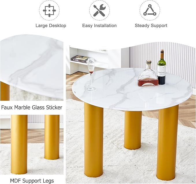 NicBex 40Inch Round Dining Table,Minimalist Kitchen Table with Artificial Marble Glass Stickers and Golden MDF Legs for 2 to 4,Leisure Coffee Table for Kitchen,Small Space and Living Room,Golden - LeafyLoom