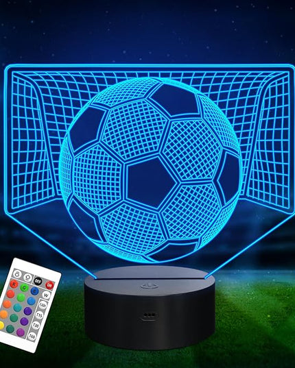 Attivolife 3D Illusion Soccer Night Light, Hologram Lamp with 16 Colors Changing & Remote Control & Dimmable, Cool Sports Theme Room Decor Birthday Christmas Gifts for Sport Lover Kid Teen Boy Men - LeafyLoom