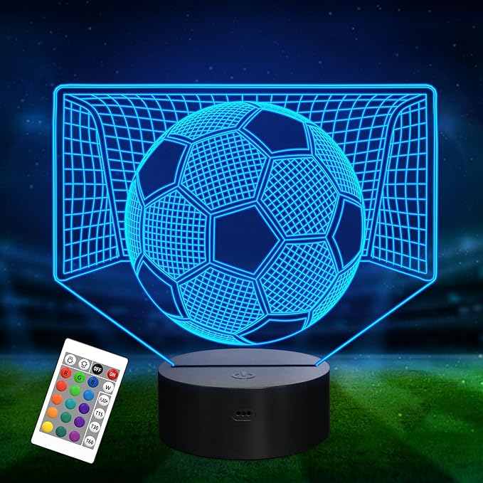 Attivolife 3D Illusion Soccer Night Light, Hologram Lamp with 16 Colors Changing & Remote Control & Dimmable, Cool Sports Theme Room Decor Birthday Christmas Gifts for Sport Lover Kid Teen Boy Men - LeafyLoom