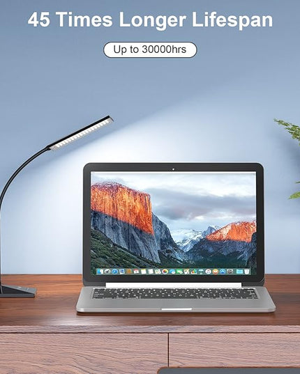 LED Desk Lamp Eye-Caring Table Lamps with USB Charging Port,7 Brightness Levels & 5 Color Modes,Touch Control and Memory Function, Flexible Gooseneck Reading Lamp for Home Office, Black - LeafyLoom