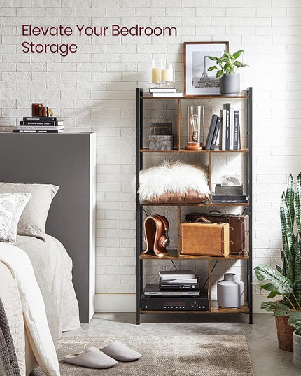 VASAGLE Bookshelf, 5-Tier Bookcase, Storage Shelving Unit, Display Shelf with Open Compartments for Living Room Home Office, Bedroom, Industrial, 11.8" D x 29.1" W x 59.1" H, Rustic Brown + Black - LeafyLoom