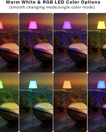 Solar Floor Lamp Indoor&Outdoor Lamps for Patio, IP44 Waterproof USB Rechargeable Indoor Cordless Floor Lamp with Light Sensor, Dimmable Warm White+RGB LED Outdoor Floor Lamp for Lawn Yard Garden - LeafyLoom