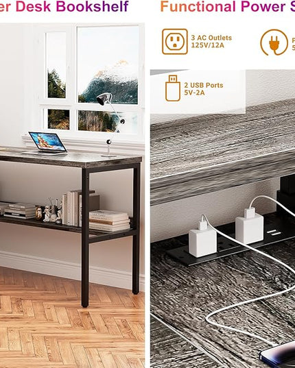Customizable U Shaped Computer Desk with Adjustable Monitor Stand, Reversible L Shaped Gaming Desk with Power Outlet and Smart LED Light, Sturdy Office Desk with Storage Shelves, Black Oak - LeafyLoom