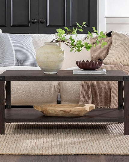 Walker Edison Sedalia Modern Farmhouse Metal-X Coffee Table, 1 Pack, Sable Grey - LeafyLoom