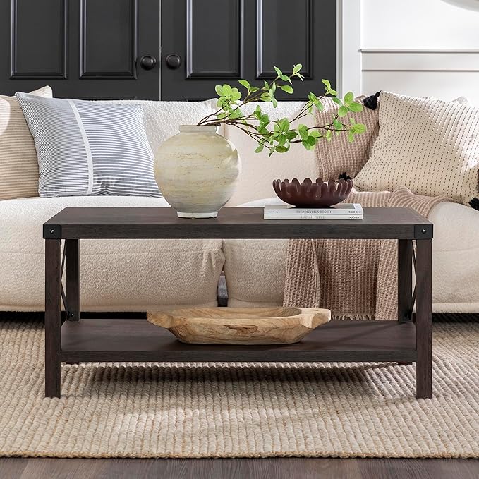 Walker Edison Sedalia Modern Farmhouse Metal-X Coffee Table, 1 Pack, Sable Grey - LeafyLoom