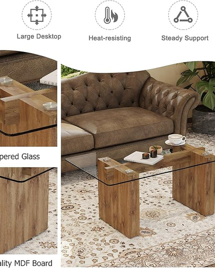 NicBex 43.3Inch Rectangular Dining Table,Modern Kitchen Table with Tempered Glass Tabletop and Wood MDF Legs for 4 to 6,Dining Room Table for Kitchen,Meeting Room and Living Room,Easy Clean,Wood - LeafyLoom