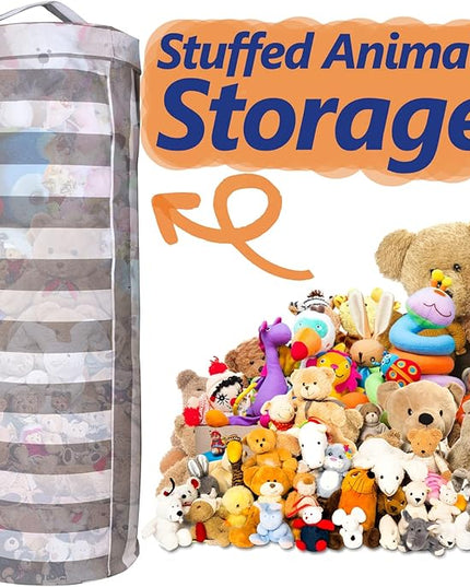 Stuffed Animal Storage Bean Bag Cover for Kids - Organize, Sit, Play & Box Help Promote Comfort and Relaxation - Perfect Playroom & Bedroom Plush Toys Beanbag, Cylinder, Best Gift for Kids - LeafyLoom