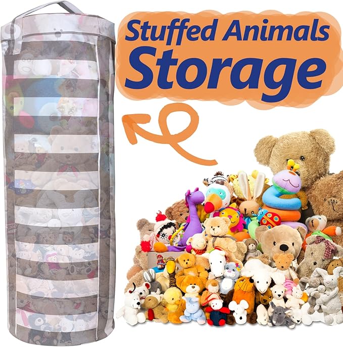 Stuffed Animal Storage Bean Bag Cover for Kids - Organize, Sit, Play & Box Help Promote Comfort and Relaxation - Perfect Playroom & Bedroom Plush Toys Beanbag, Cylinder, Best Gift for Kids - LeafyLoom