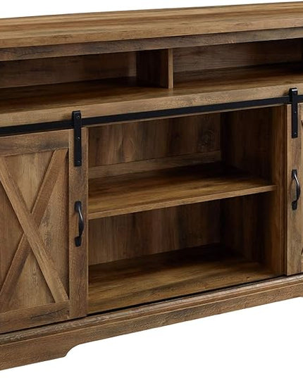 Walker Edison 52" Farmhouse TV Stand and 40" Modern Farmhouse Metal X Coffee Table, Rustic Oak - LeafyLoom