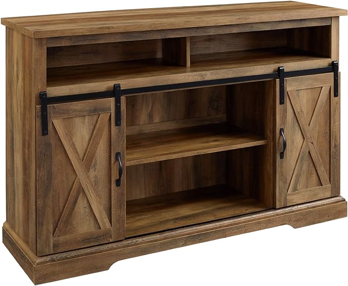 Walker Edison 52" Farmhouse TV Stand and 40" Modern Farmhouse Metal X Coffee Table, Rustic Oak - LeafyLoom