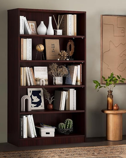 Soohow Mahogany Bookcase,Bookshelf for Bedroom,60 inches Tall Wood Book case Book Shelves,5 Shelf Book Shelves for Living Room Office - LeafyLoom