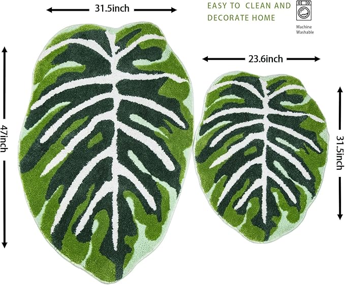Kids Rug Green Leaf Area Rug for Nursery Cute Bath Mat Non Slip Small Preppy Carpet for Bedroom Bathroom Children Playroom Boho Home Decor Washable 2'x2.6' - LeafyLoom