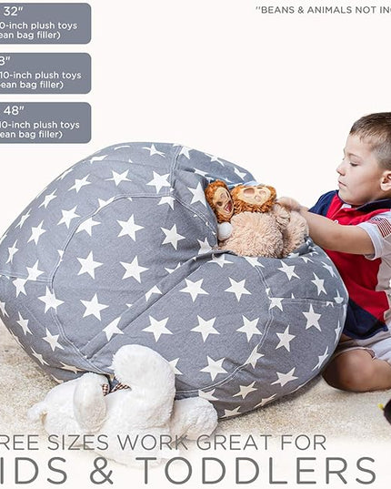 Aubliss Stuffed Animal Storage Bean Bag Chair Cover Only for Plush Toys, Blankets, X-Large 48"-Canvas Stars Grey - LeafyLoom