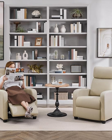 Yaheetech Modern Fabric Recliner Chair Sofa Adjustable Single Sofa with Thicker Seat Cushion and Backrest for Living Room Home Theater, Beige - LeafyLoom
