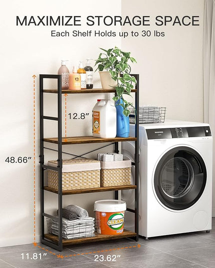 Pipishell Bookshelf, 4-Tier Bookcase, Storage Bookshelves, Tall Bookcase Shelf Storage Organizer, Book Shelf with Steel Frame, Vintage Standing Shelf for Home Office, Living Room, Bedroom, Kitchen - LeafyLoom