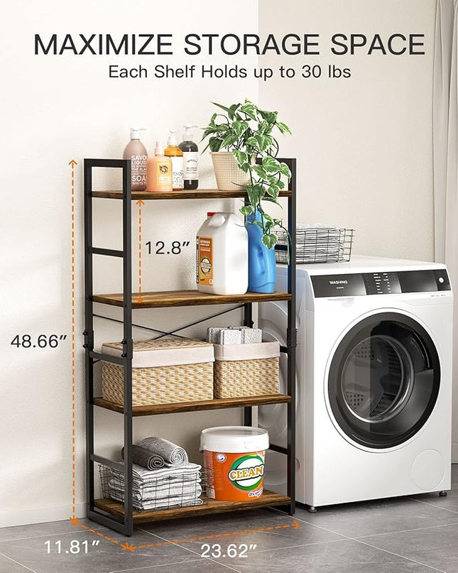 Pipishell Bookshelf, 4-Tier Bookcase, Storage Bookshelves, Tall Bookcase Shelf Storage Organizer, Book Shelf with Steel Frame, Vintage Standing Shelf for Home Office, Living Room, Bedroom, Kitchen - LeafyLoom