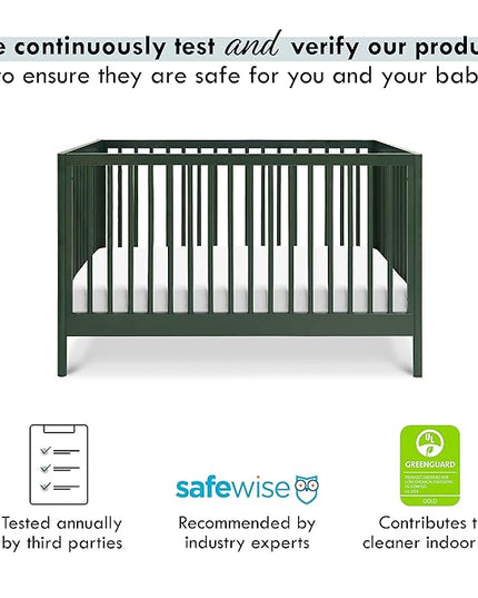 DaVinci Birdie 3-in-1 Convertible Crib, Forest Green, Easy Assemble, Greenguard Gold Certified - LeafyLoom