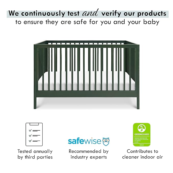DaVinci Birdie 3-in-1 Convertible Crib, Forest Green, Easy Assemble, Greenguard Gold Certified - LeafyLoom