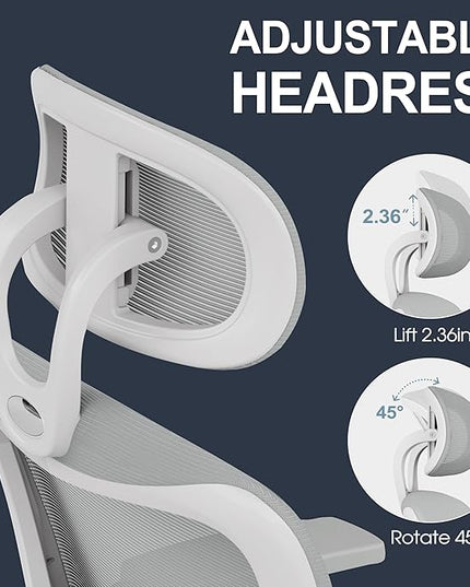 GABRYLLY Office Chair, Ergonomic Desk Chair with Adjustable Lumbar Support, 3D Armrest, Headrest, 4-Level Tilt Back, Home Mesh Chair with Wide Cushion Seat & PU Wheels for Adult Student - LeafyLoom