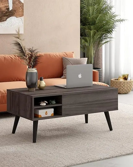 WLIVE Lift Top Coffee Table with Storage for Living Room,Small Hidden Compartment and Adjustable Shelf,Mid Century, Modern ,Wood,Grey - LeafyLoom