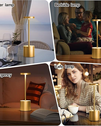 2Pack Cordless Table Lamp, Rechargeable LED Battery 5000mAh Metal USB Portable Powered Desk Lamp, 3 Levels Brightness Light for Restaurants Outdoor (2pack 10.25in Gold) - LeafyLoom