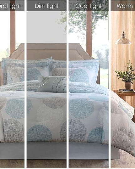 Madison Park Essentials Bed in a Bag Comforter, Vibrant Color Design All Season Down Alternative Cover with Complete Cotton Sheet Set, Twin(68"x86"), Knowles, Circular Aqua, 7 Piece - LeafyLoom