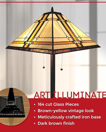 Amora Tiffany Floor Lamp Torchiere - Vintage Standing Light Floor Lamp - 61” Tall Floor Stained Glass Lamp - Tiffany Floor Lamps for Living Room - LeafyLoom