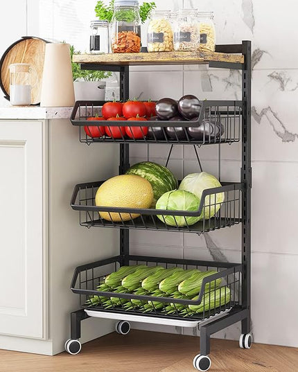 COVAODQ Fruit Basket 4-Tier Adjustable Fruit Vegetable Basket Cart Metal Wire Storage Cart Rolling Pantry Utility Kitchen Cart - LeafyLoom