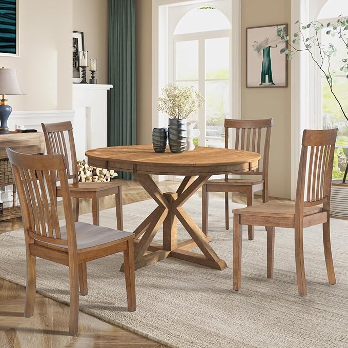 COLAMY Wooden Dining Chairs Set of 4, Spindle High Back Windsor Kitchen Side Chair, Farmhouse Dining Chairs for Kitchen and Dining Room, Light Brown - LeafyLoom