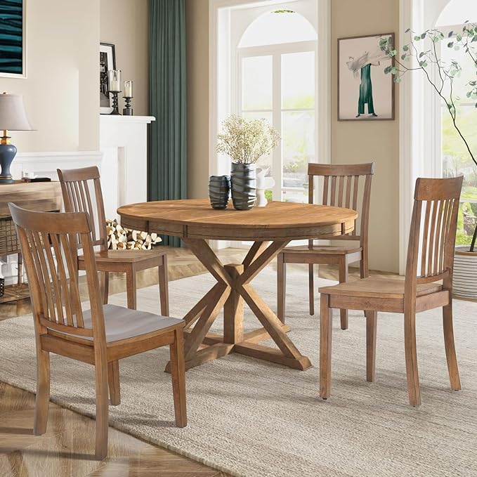 COLAMY Wooden Dining Chairs Set of 4, Spindle High Back Windsor Kitchen Side Chair, Farmhouse Dining Chairs for Kitchen and Dining Room, Light Brown - LeafyLoom
