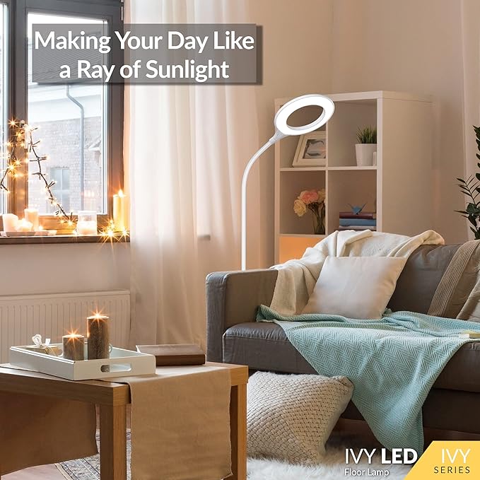 Bright Floor Lamp for Office, Reading and Bedrooms. LED Floor Lamp for Lash Light for EyeLash Extensions, Makeup & Nail Spa. Gooseneck Standing Lamp (White) - LeafyLoom